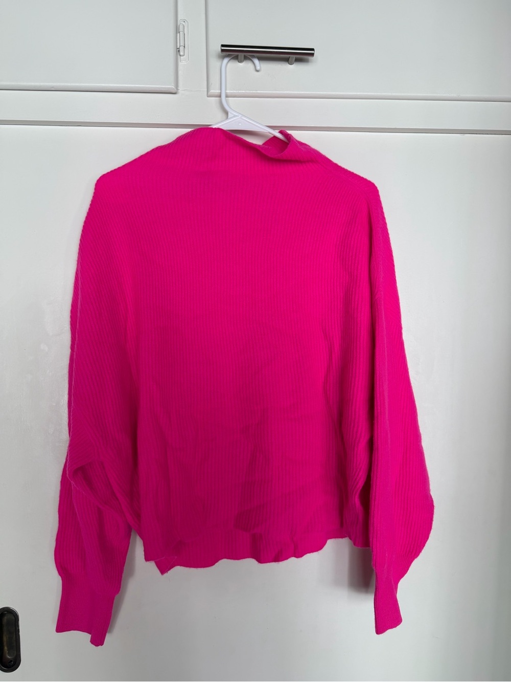 100% Cashmere Anthropologie Ribbed Mock Neck Sweater - Hot Pink